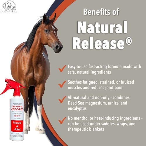 Four Oaks Farm Ventures, Natural Release Muscle Spray Treatment - Horse Liniment for Sore Muscles, Joint Pain, Tendon & Inflammation Relief - Easy to Use, Fast Acting, Alcohol & Menthol Free (32 oz)