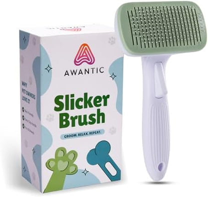Self- Cleaning Slicker Brush for Dogs Suitable for Short & Long Haired Dogs and Effective Deshedding for Pet Grooming, Undercoat Removal, Tangle-Free Fur, Skin-Friendly Tool for Healthy Coat