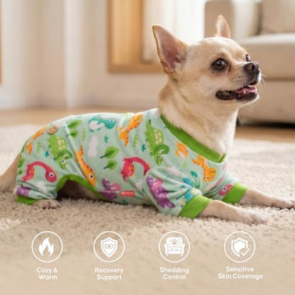 KYEESE Velvet Dog Pajamas for Small Dogs Soft Onesie Shirt, Dinosaurs