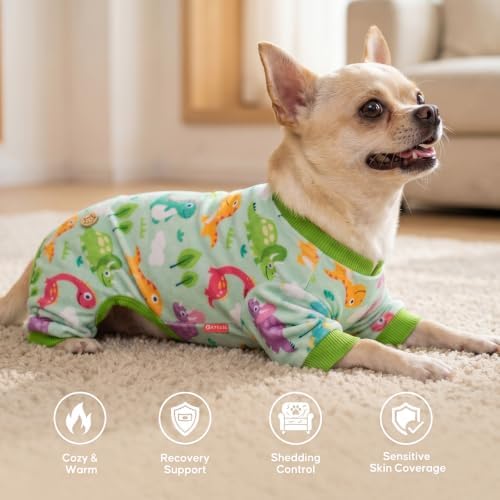 KYEESE Velvet Dog Pajamas for Small Dogs Soft Onesie Shirt, Dinosaurs