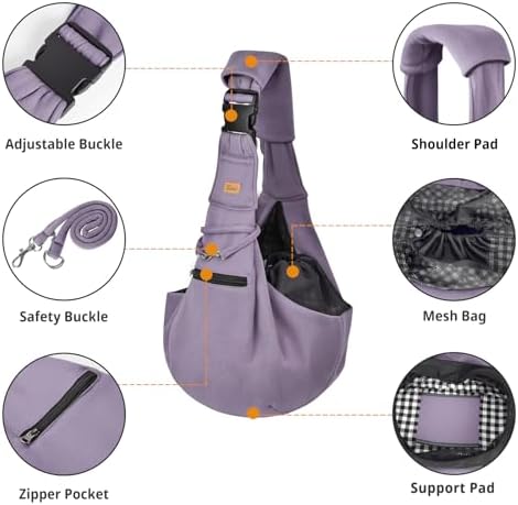 CUBY Adjustable Dog Cat Sling Carrier with Padded Hard Bottom Pet Carrier Sling Soft Carrying Puppy Bag for Small Dogs Cats Outdoor Travel(Purple)