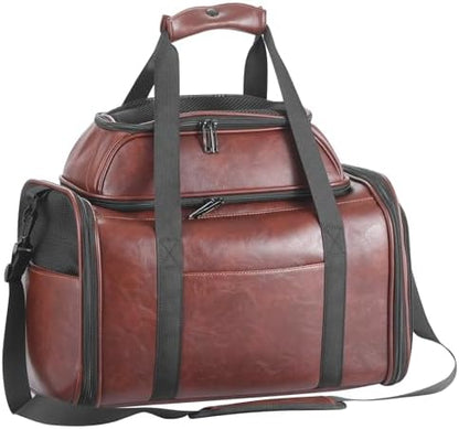 Premium Leather Top Expandable Pet Carrier for Small Dogs & Cats Under 15 lbs, Airline Approved Collapsible Soft-Sided Luxury Travel Bag Coffee