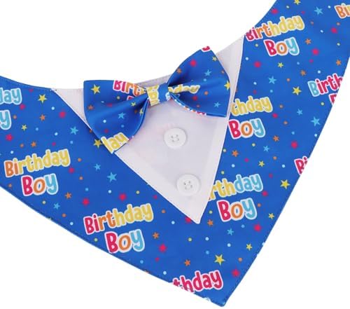 ADOGGYGO Birthday Dog Bandana with Bowtie, Blue Boy Dog Tuxedo, Small