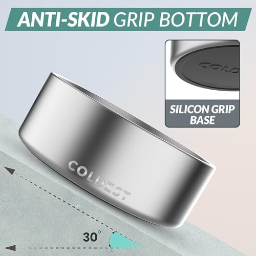 Coldest Dog Bowl - Anti Rust Metal, Non Slip, 3 Layers Insulated Stainless Steel Dog Bowls - Spill Proof & Heavy Duty - Water Bowl for Dogs, Cats, Dish Washer Safe (64 oz, Polished Stainless Steel)