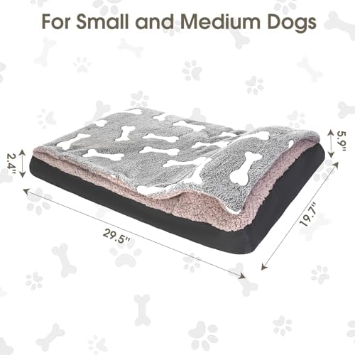 Dog Bed with Cover Pillow Blanket Attached, 30''X20'' Washable Rectangle Hooded Cozy Cave Cat Puppy Calming Crate Bed & Removable Cover, Indoor Covered Kennel Furniture Couch Sofa for Small Medium Pet