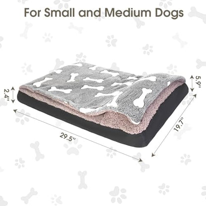 Dog Bed with Cover Pillow Blanket Attached, 30''X20'' Washable Rectangle Hooded Cozy Cave Cat Puppy Calming Crate Bed & Removable Cover, Indoor Covered Kennel Furniture Couch Sofa for Small Medium Pet
