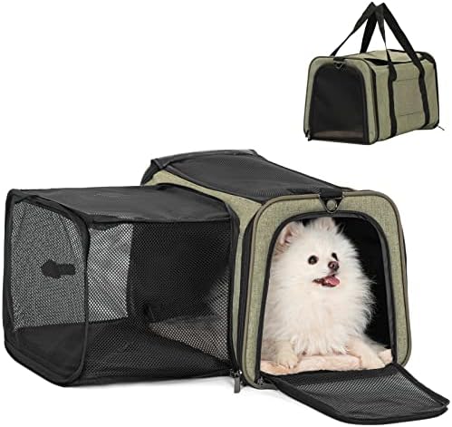 Petsfit 19"X12" X12" Expandable Pet Carrier, Square Expansion Reduces Pet Anxiety, Escape-Proof Self-Locking Zippers, 3 Easy-Access Entrances, for Cats & Small Dogs up to 18 lbs
