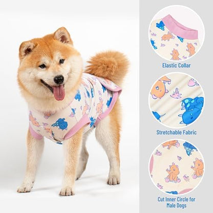cyeollo Recovery Suit for Dogs Cats Surgery Suit Female Spay Soft Breathable Pet Onesie Bodysuit Male Dog Neuter, Small Dogs Surgical Recovery Shirt, Dinosaur, S