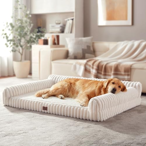 Orthopedic Dog Bed XXL 48x35x10.5” Washable Cover Cream