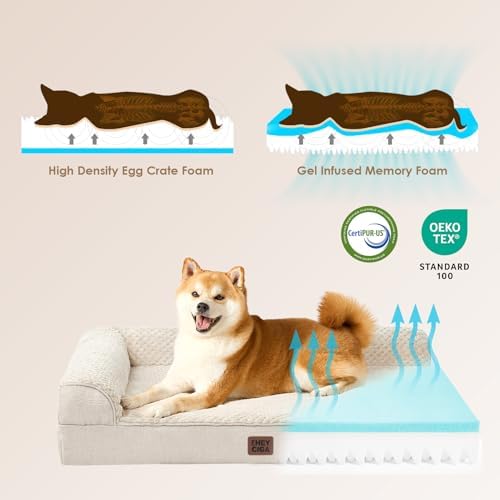 EHEYCIGA Extra Large Dog Bed Othorpedic, Memory Foam XL Dog Bed with Washable Removable Cover, Waterproof Pet Sofa Couch XLarge Size Dogs with Nonskid Bottom, 44x32x6.5, Beige
