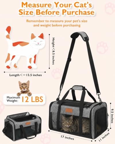 PETUX Airline Approved Pet Carrier for Small Cats up to 12 lb, Grey