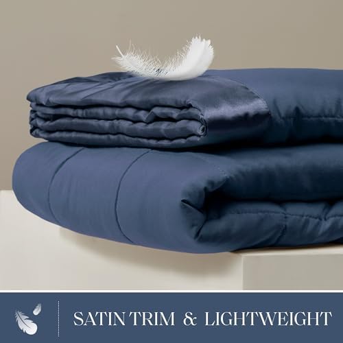 Madison Park Down Alternative Twin Size Blanket for Bed, Satin Trim, Navy