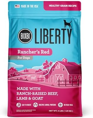 BIXBI Liberty Ancient Grains Dry Dog Food, Rancher’s Red Recipe – Fresh Meat, High Protein, Wholesome Grains – USA Made, 4 lbs