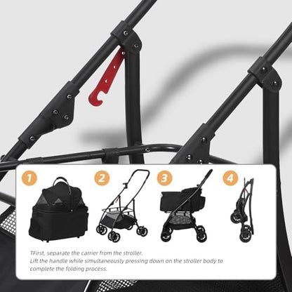 Pet Stroller Quickly Folds for Easy Storage Cat Stroller with Detachable Carrier Thickened Oxford Cloth Breathable Basket Dog Strollers for Small Dogs (Blue)