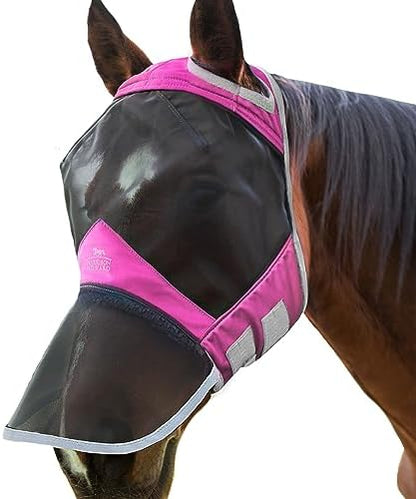 Harrison Howard CareMaster Pro Luminous Horse Fly Mask Large Eye Space Full Face Standard with Nose No Ears Flamingo M Cob