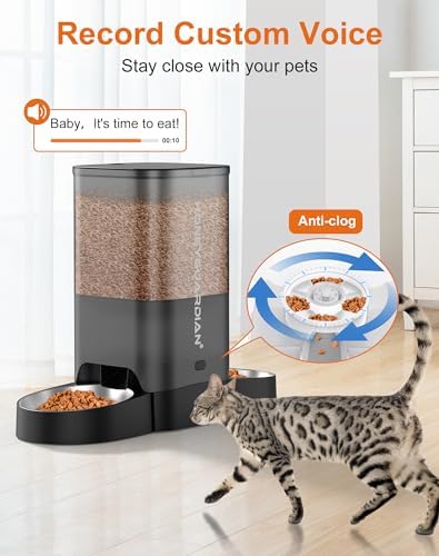 HoneyGuaridan 5L Automatic Cat Feeder for Two Cats, 2.4/5G WiFi Smart Feed Pet Feeder with Stainless Steel Bowl,APP Control Dispenser, Dual Power Supply,Desiccant Bag,10s Meal Call Black