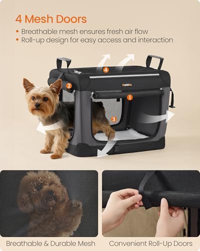 Feandrea Collapsible Dog Crate, Portable Oxford Fabric Pet Carrier, 20-Inch