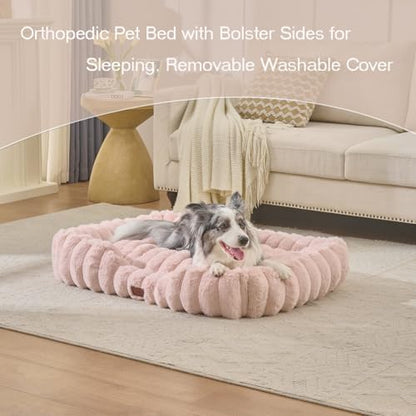 Luxury Dog Beds,Large Sized Dog Washable Furry Pet Beds,Comfort Rectangle Pet Sofa Couch with Ultra,Puppy Beds with Removable Zipper Cover,30x25x7.5inches,Blush Pink
