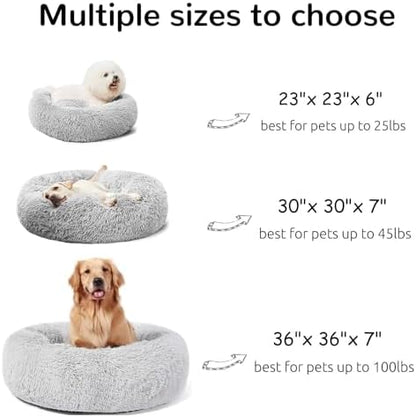 Hachikitty Calming Donut Cuddler Dog Beds, Medium Dogs, Fluffy, 24''