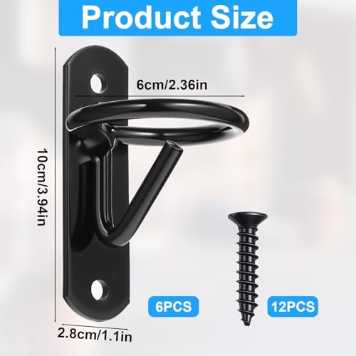 6 Pack Heavy Duty Bucket Hooks for Horse Stalls Anti-Tip Metal Bucket Holder for Horse Feed and Water Stable Barn Fence Accessories with Screws, Black