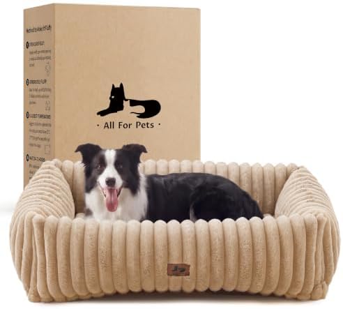 Dog Beds Large Sized Dog,Rectangle Orthopedic Pet Bed for Large Dog, Comfort Fluffy Memory Foam Dog Beds with Anti-Slip Bottom,Camel (35x25x9 inches)