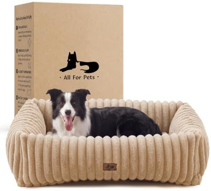 Dog Beds Large Sized Dog,Rectangle Orthopedic Pet Bed for Large Dog, Comfort Fluffy Memory Foam Dog Beds with Anti-Slip Bottom,Camel (35x25x9 inches)