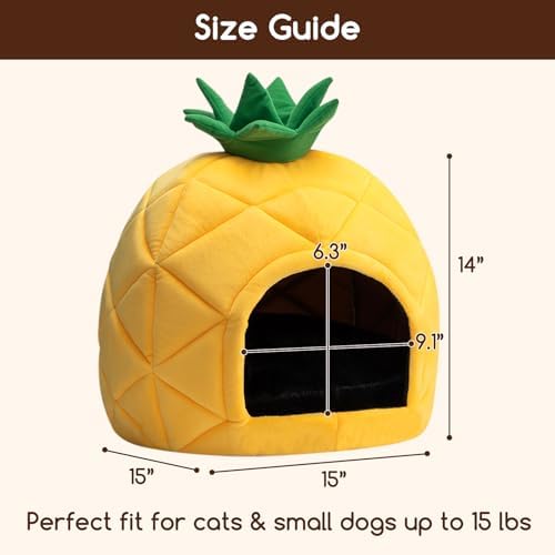 Hollypet Cat Bed Cave for Indoor Cats for Pets up to 15 lbs, Pineapple