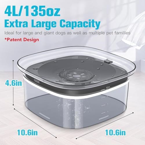 UPSKY 4L Dog Water Bowl No Spill Large Capacity Slow Drinking Water Feeder