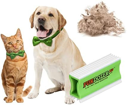 FurDozer Pet Hair Remover & Auto Detailing Tools - Cat & Dog Hair Remover for Carpets, Car Interiors, Couches, Bedding, & Pet Furniture (Green, X3 MINI - 3.5" Long)