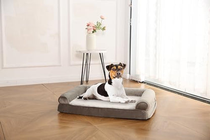 Amazon Basics Dog Bed with Premium Foam, Pressure-Relief Support for Dogs up to 30lbs, Non-Slip Bottom, Machine Washable Cover, Medium Sized (30" x 20"), Taupe