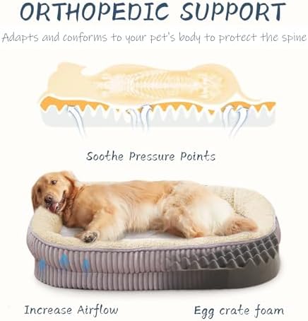 Orthopedic Dog Bed for Large Dogs Breeds, High Density Egg Crate Foam Dog Sofa Beds,Oval Kennel Bed, Pet Couch Bed with Four Sided Bolster, Removable Washable Cover& Non-Slip Bottom
