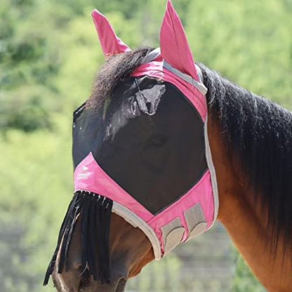 Harrison Howard CareMaster Horse Fly mask with Ears and Nose Fringe Fly Protector Defender Mask Light Pink M Cob