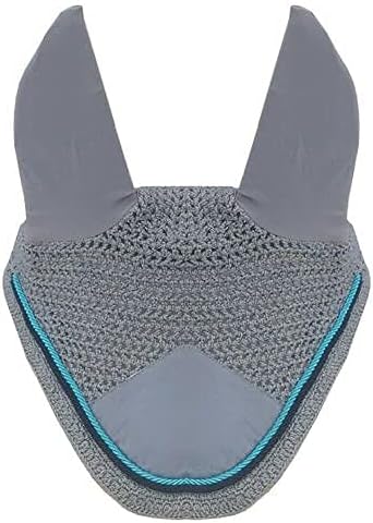 Horse Fly Bonnet Double Piping Ear Net Fly Veil Mask Breathable Cotton Crochet Horse Tack (Full, Gray)