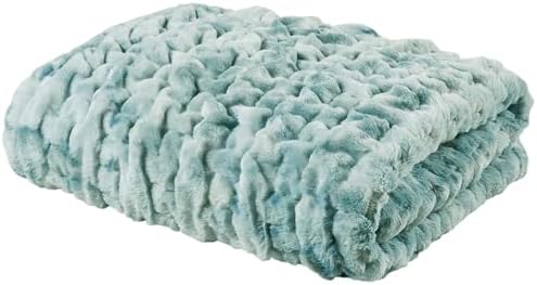Madison Park Ruched Fur Throw Faux Fur Blanket, 50" x 60", Blue Tie Dye