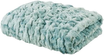 Madison Park Ruched Fur Throw Faux Fur Blanket, 50" x 60", Blue Tie Dye