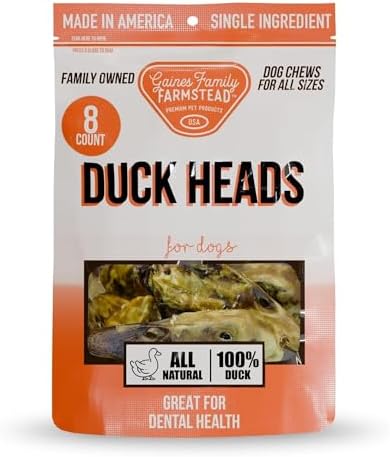 Gaines Family Farmstead Duck Heads for Dogs – 8 Pack, Single Ingredient, Dehydrated Dog Chews – High in Protein, Supports Dental Health & Joint Care – Rawhide-Free Treats, Made in USA