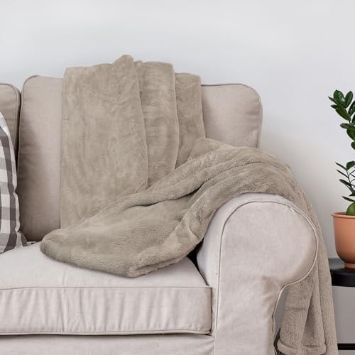 DEZ FURNISHINGS Ultra Soft Plush Fleece Throw Blanket, Double Sided Cozy Thick Warm Blanket for Sofa & Bed, Twin (66" x 90"), Taupe