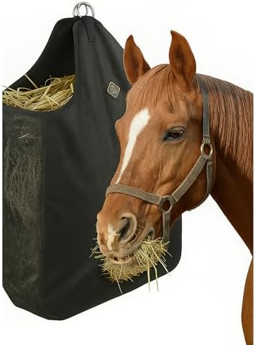 Kavallerie Horse Hay Bag, Oversized 19x12x20” Hay Bag with Mesh Sides, Easy-Fill Snap Closure & Round Feed Hole, Ideal for Stables, Trail Rides & Transport