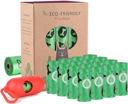 WDFAACK Dog Poo Bags with Holder-240 Large Poop Bags, Corn Starch Blended Poo Bag, Extra Thick Strong Leak Proof Poop Waste Bag for Dogs (Green)