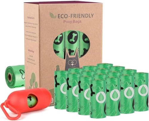 WDFAACK Dog Poo Bags with Holder-240 Large Poop Bags, Corn Starch Blended Poo Bag, Extra Thick Strong Leak Proof Poop Waste Bag for Dogs (Green)