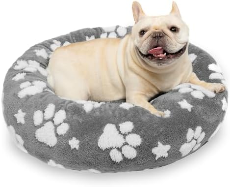 Donut Dog Beds, Calming Round Cat Beds for Indoor Cats, Grey, 23"