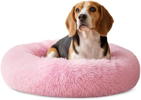 PetAmi Calming Donut Dog Bed, Washable Faux Fur, 30 Inch Medium, Pink