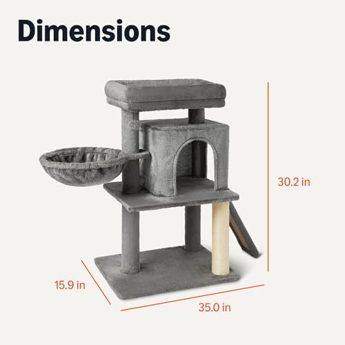 Amazon Basics Indoor Cat & Kittens Multi-Level Climbing Activity Tower with Scratching Posts, 2 Condos, FSC Certified, M - 30"(76.2cm) H, Grey