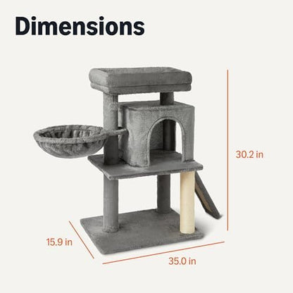 Amazon Basics Indoor Cat & Kittens Multi-Level Climbing Activity Tower with Scratching Posts, 2 Condos, FSC Certified, M - 30"(76.2cm) H, Grey