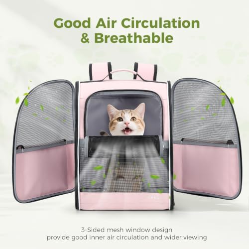Lekereise Cat Backpack Carriers, Dog Carrier Backpacks with Breathable Mesh for Small Medium Cats Dogs Puppy Up to 18 Lbs, Pet Foldable Carrying Backpack Ventilated for Travel Hiking Collapsible