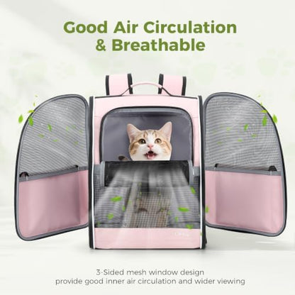 Lekereise Cat Backpack Carriers, Dog Carrier Backpacks with Breathable Mesh for Small Medium Cats Dogs Puppy Up to 18 Lbs, Pet Foldable Carrying Backpack Ventilated for Travel Hiking Collapsible