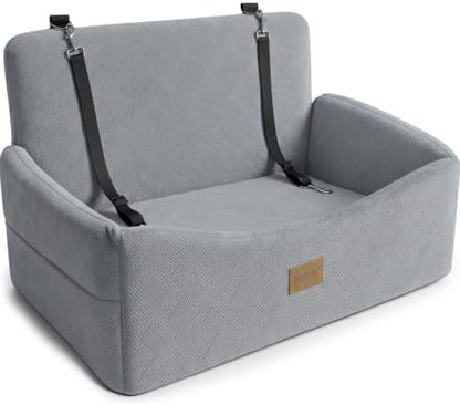 JOEJOY Dog Car Seat for Large Medium Sized Dogs Under 55 lbs, Dog Booster Seat for 2 Small Dogs with Detachable Washable Cover, Memory Foam Pet Car Seat with 2 Safety Belts and Storage Pockets