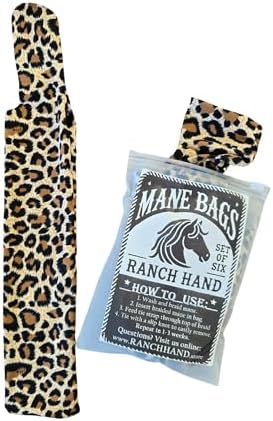 Horse Mane Bags for Horses, Set of 6 Handmade Lycra Mane Bags, Helps Reduce Tangles, Breakage & Rubbing, Washable Braided Mane Covers for Longer, Healthier Manes, Ranch Hand (Leopard)