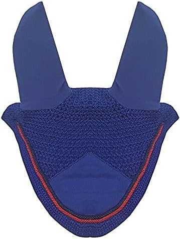 Horse Fly Bonnet Double Piping Ear Net Fly Veil Mask Breathable Cotton Crochet Horse Tack (COB, Royal Blue)