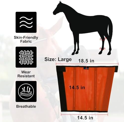 FOXLVDA Horse Fly Boots - Fly Boots for Horses Set of 4, Comfortable Breathable Mesh Equine Leg Leggings, Adjustable & UV Protective with Support Bars for Reduce Stomping & Leg Fatigue (Orange, Large)